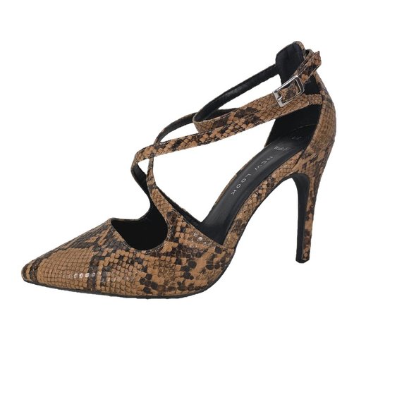 🔥 NEW LOOK pointed pump ankle strap & criss-cross straps faux snake -SZ EU 37 W - Picture 1 of 10